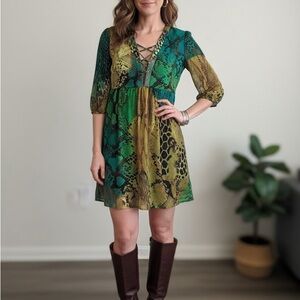 Romeo & Juliet Couture Green and Yellow Mini Dress